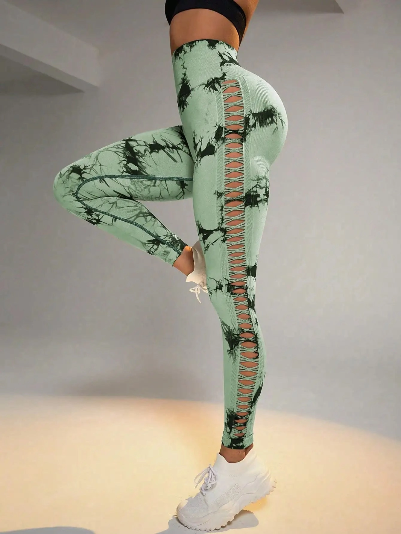 Tie Dye Seamless Leggings for Women High Waist Yoga Pants, Scrunch Butt Lifting Tights with Side Mesh Design
