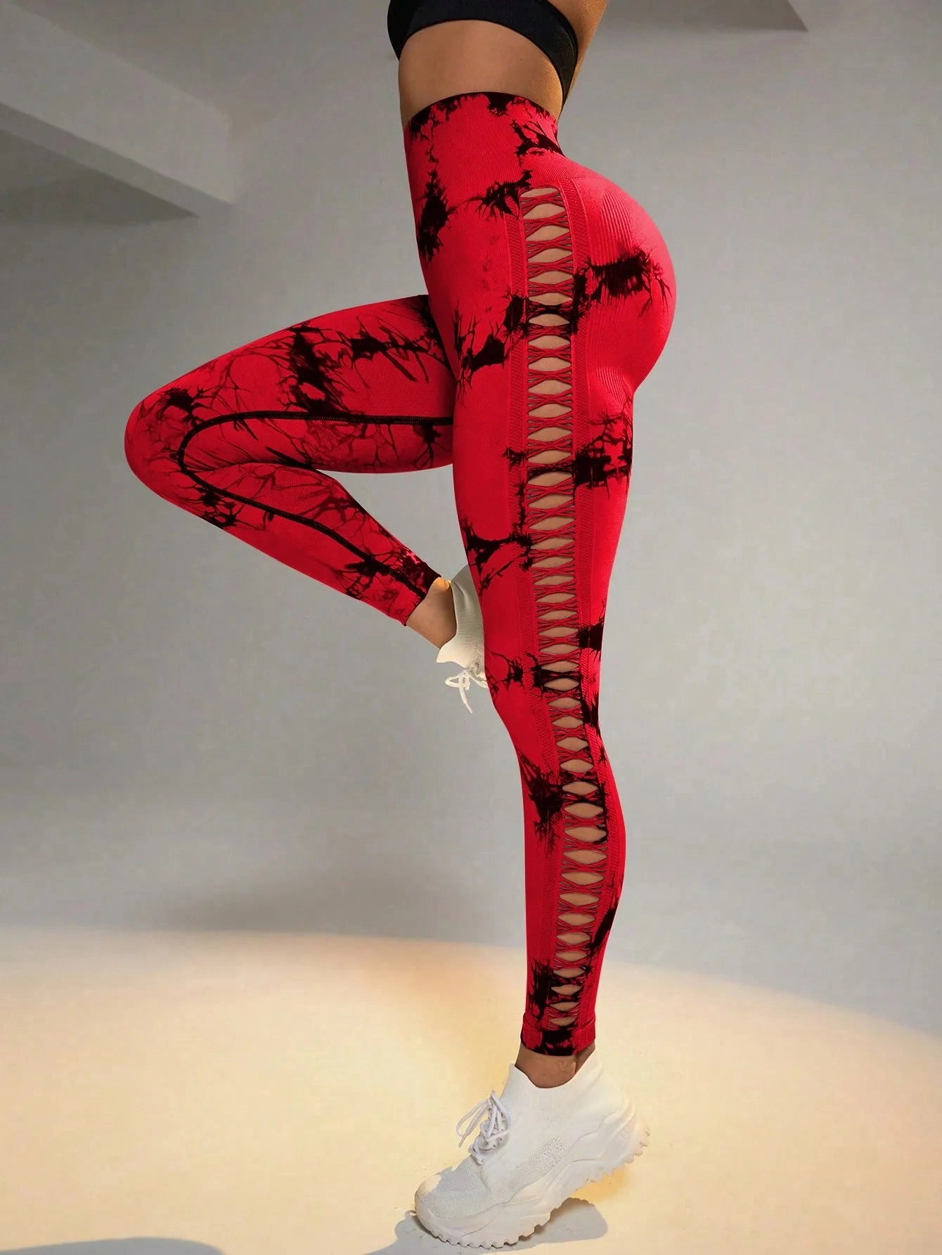 Tie Dye Seamless Leggings for Women High Waist Yoga Pants, Scrunch Butt Lifting Tights with Side Mesh Design