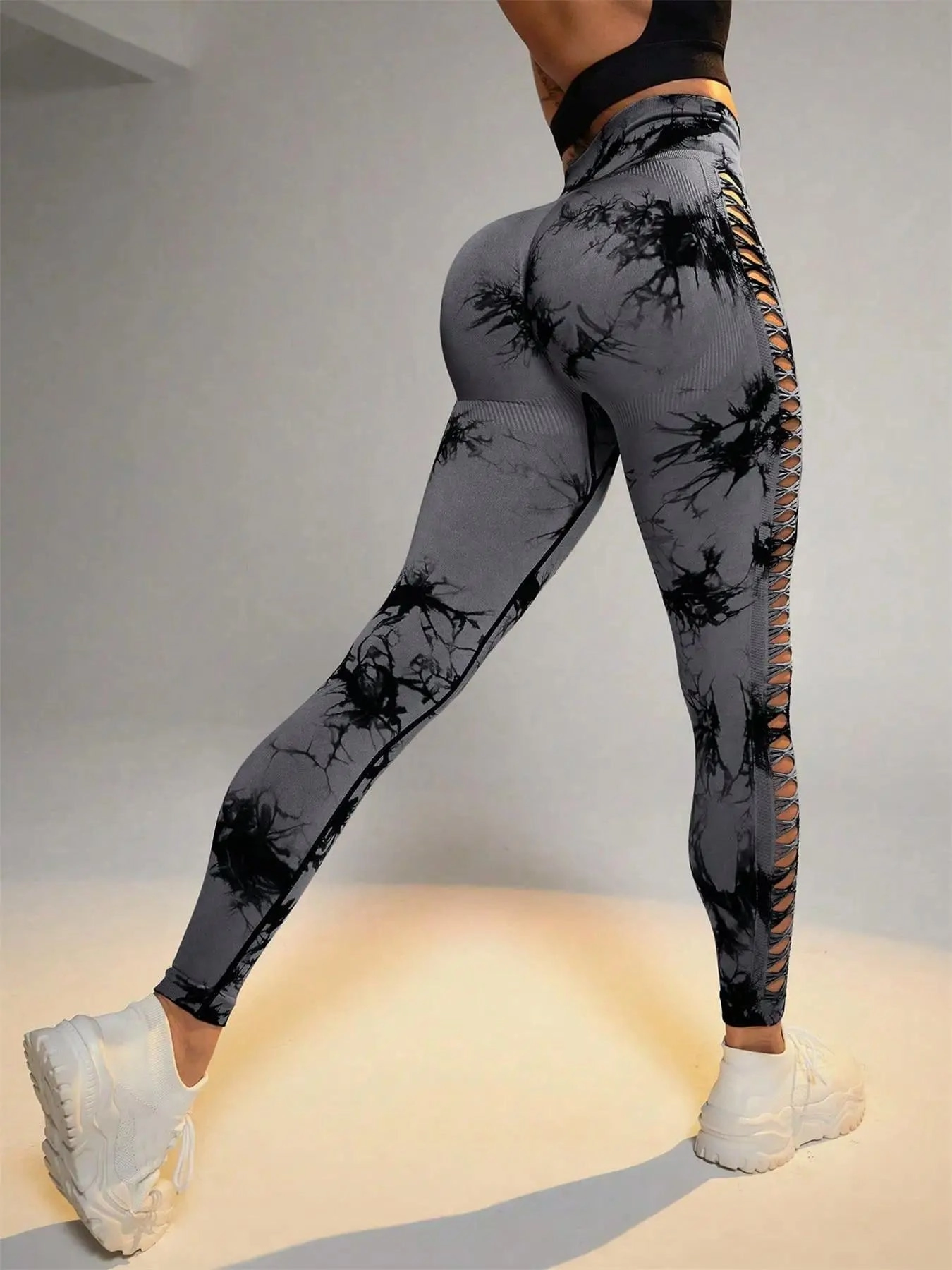 Tie Dye Seamless Leggings for Women High Waist Yoga Pants, Scrunch Butt Lifting Tights with Side Mesh Design