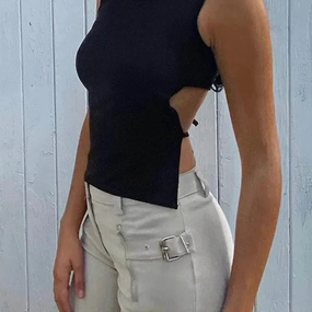 Tied Backless Slim Solid Sleeveless Crop Top Summer Tank Top