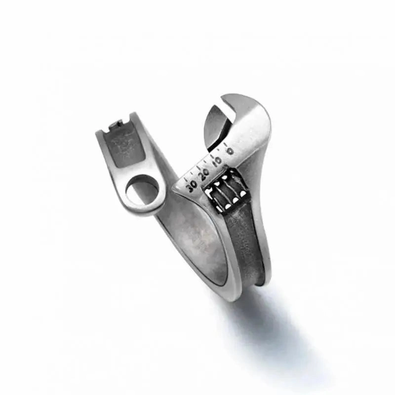 Tool Wrench Open Ring Silver Plated Adjustable Ring Men