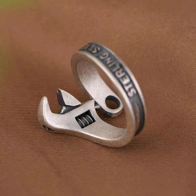 Tool Wrench Open Ring Silver Plated Adjustable Ring Men