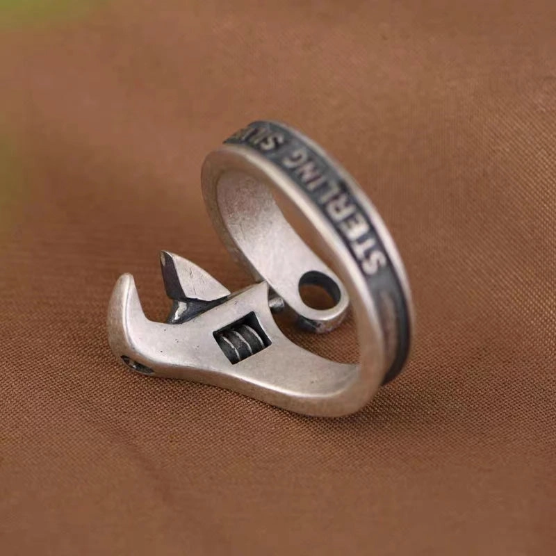 Tool Wrench Open Ring Silver Plated Adjustable Ring Men