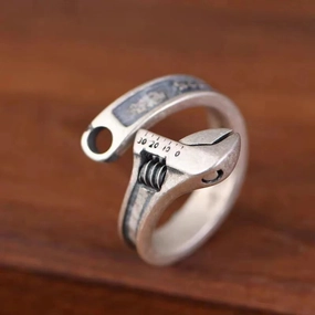 Tool Wrench Open Ring Silver Plated Adjustable Ring Men