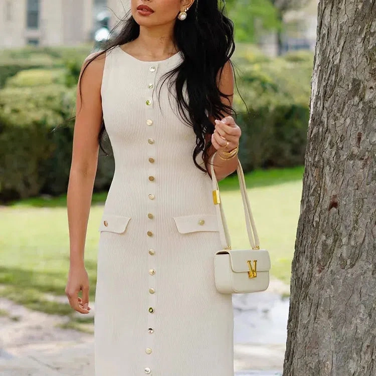Tossy Knit Ribbed Cardigan Maxi Dress Elegant Sleeveless Style