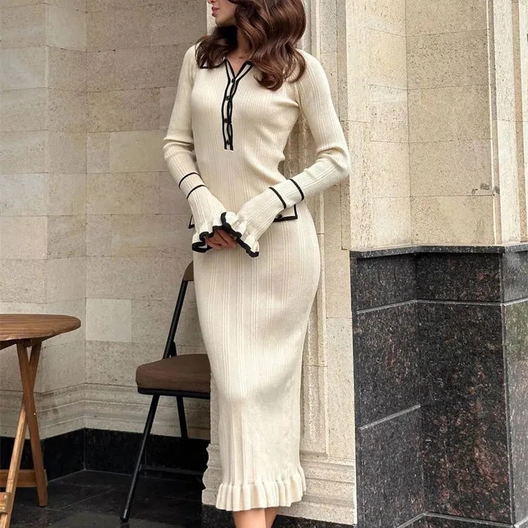 Tossy Ruffled Fashion Knit Dress Women Autumn Maxi Gown