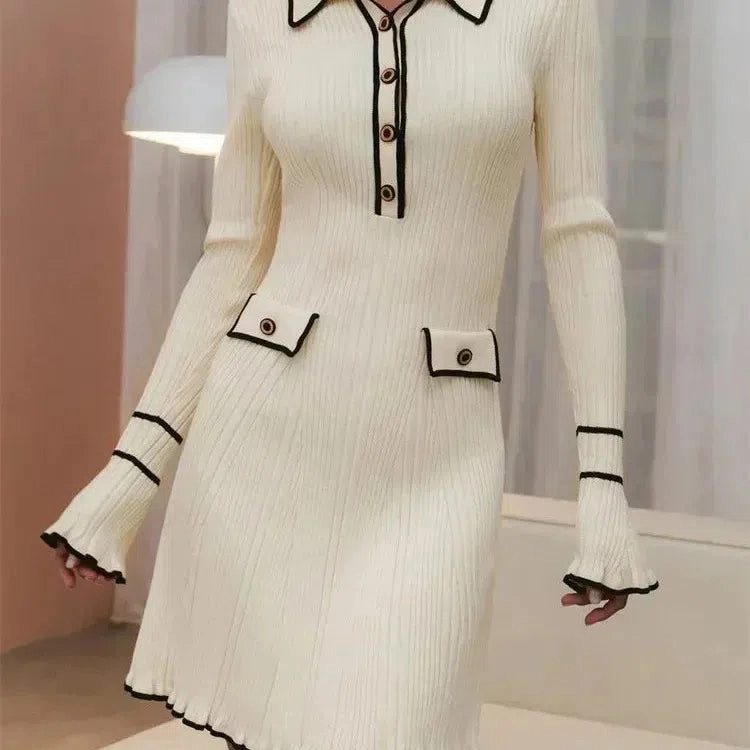 Tossy Ruffled Fashion Knit Dress Women Autumn Maxi Gown
