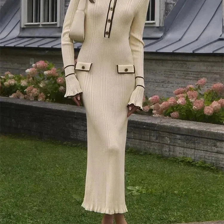 Tossy Ruffled Fashion Knit Dress Women Autumn Maxi Gown