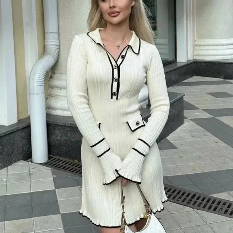 Tossy Ruffled Fashion Knit Dress Women Autumn Maxi Gown