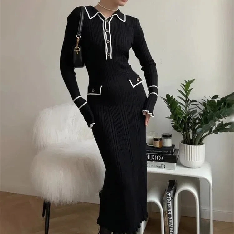Tossy Ruffled Fashion Knit Dress Women Autumn Maxi Gown