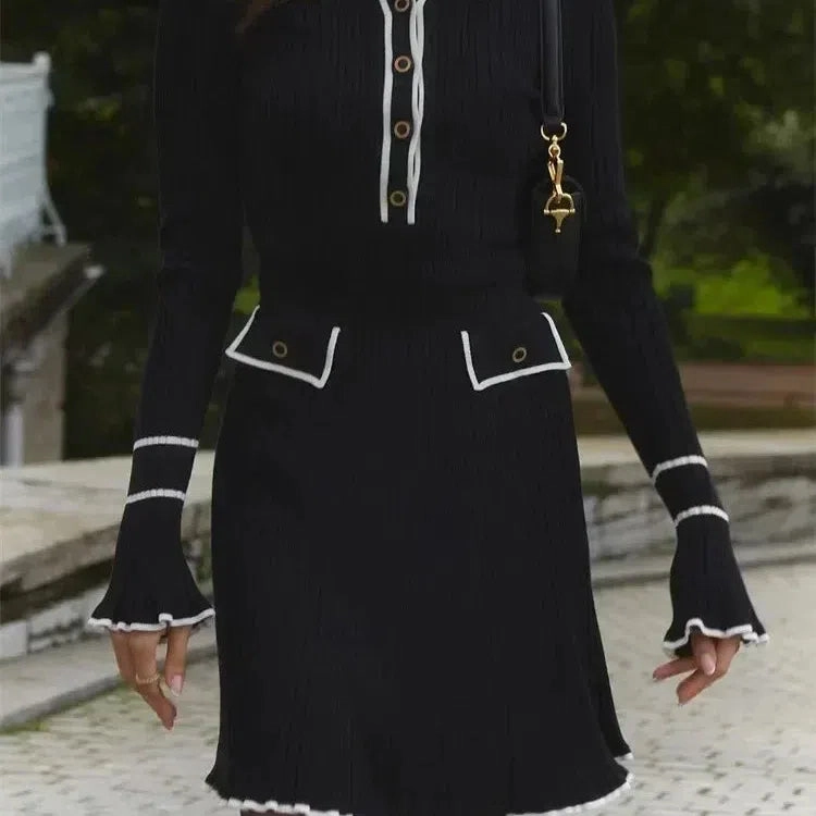 Tossy Ruffled Fashion Knit Dress Women Autumn Maxi Gown