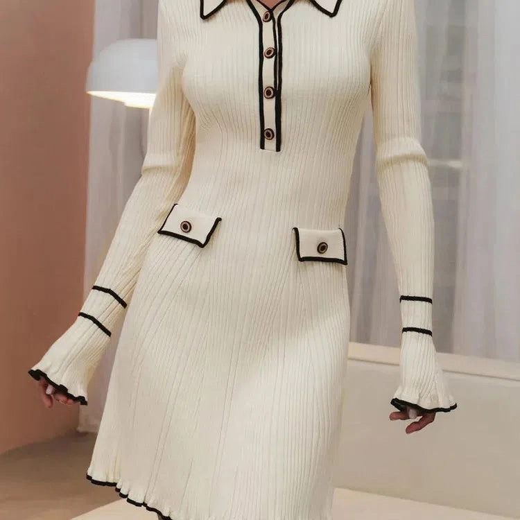 Tossy Ruffled Fashion Knit Dress Women Autumn Maxi Gown