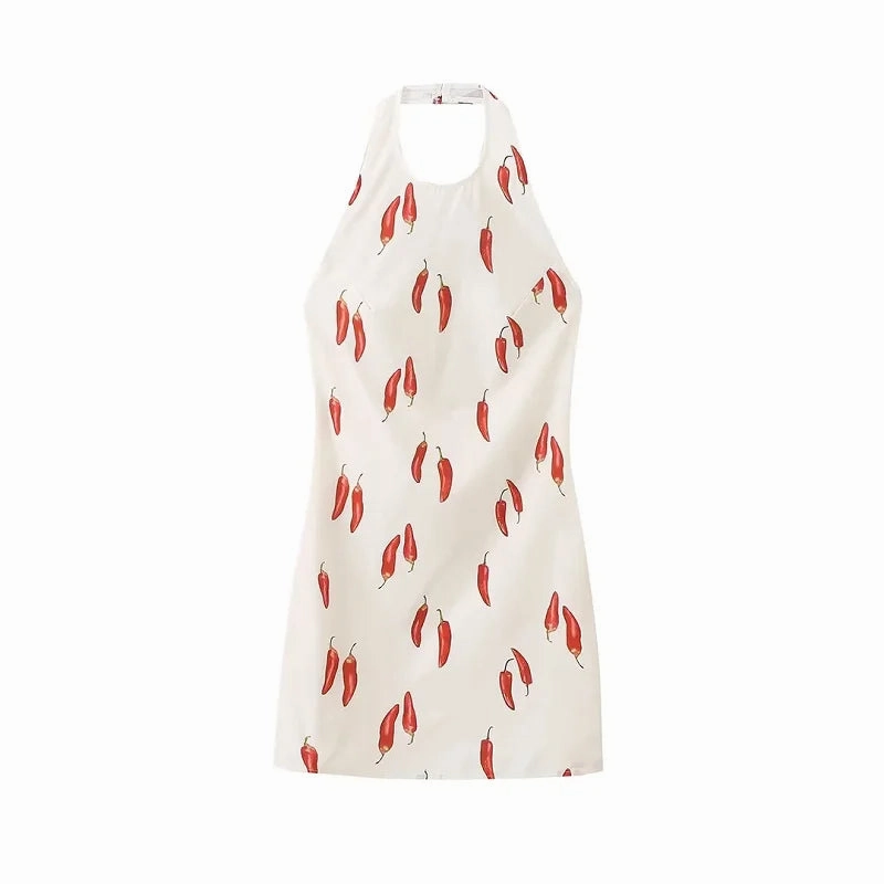 TRAF Print Mini Women Halter Backless Dress Chic Summer Style