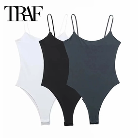 TRAF White Black Body Woman Sleeveless Bodycon Bodysuit for Summer Parties and Nights Out