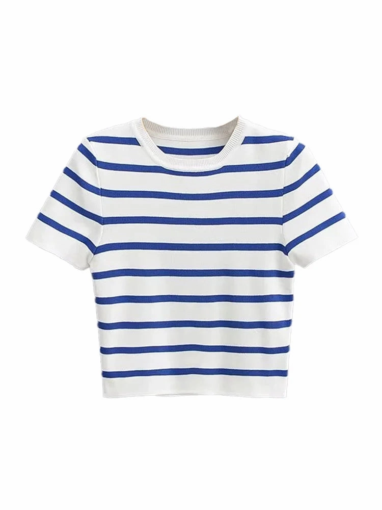 TRAF Women Fashion Striped Cropped Knit Sweater Chic Top