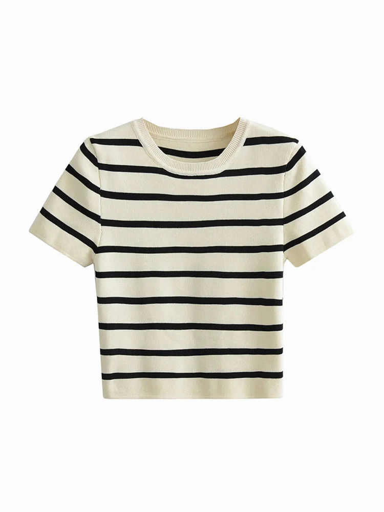 TRAF Women Fashion Striped Cropped Knit Sweater Chic Top