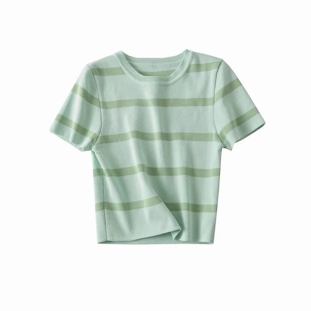 TRAF Women Fashion Striped Cropped Knit Sweater Chic Top