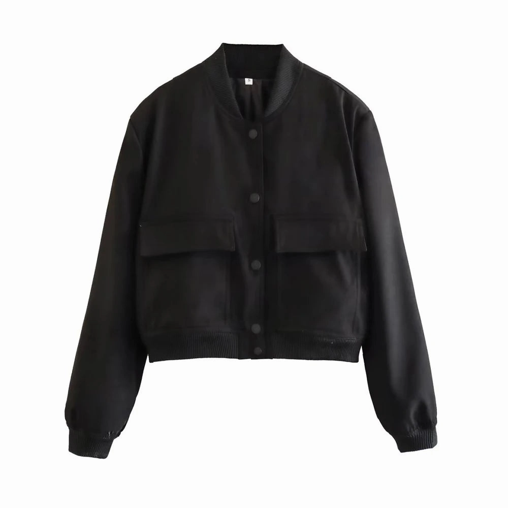 TRAF Women Fashion With Pockets Bomber Jacket Coats Chic Tops
