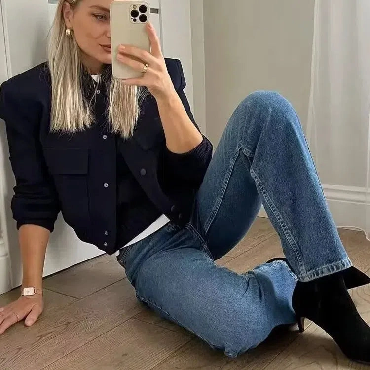 TRAF Women Fashion With Pockets Bomber Jacket Coats Chic Tops