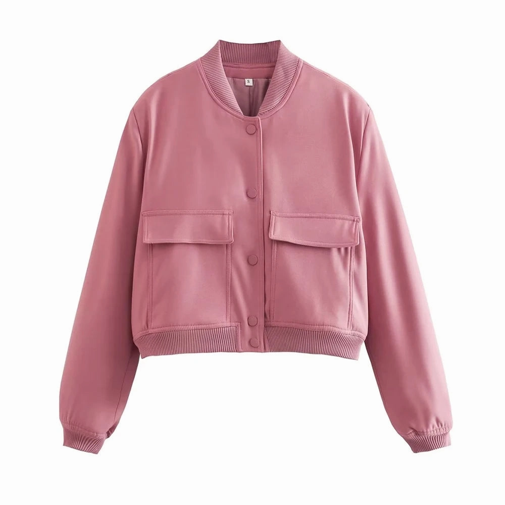 TRAF Women Fashion With Pockets Bomber Jacket Coats Chic Tops