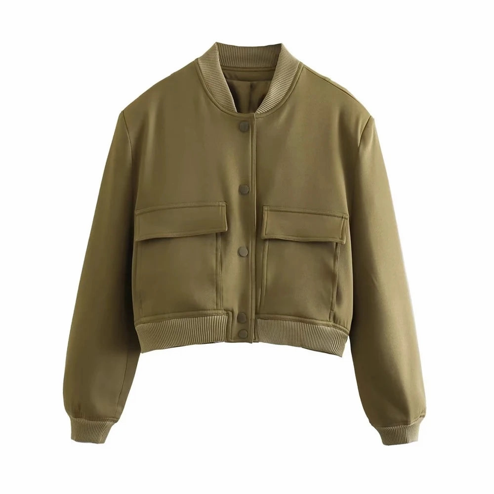 TRAF Women Fashion With Pockets Bomber Jacket Coats Chic Tops