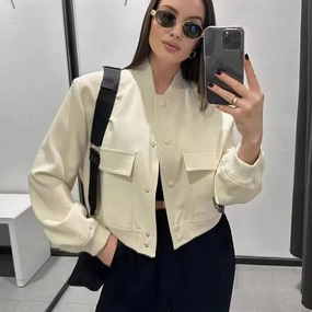 TRAF Women Fashion With Pockets Bomber Jacket Coats Chic Tops