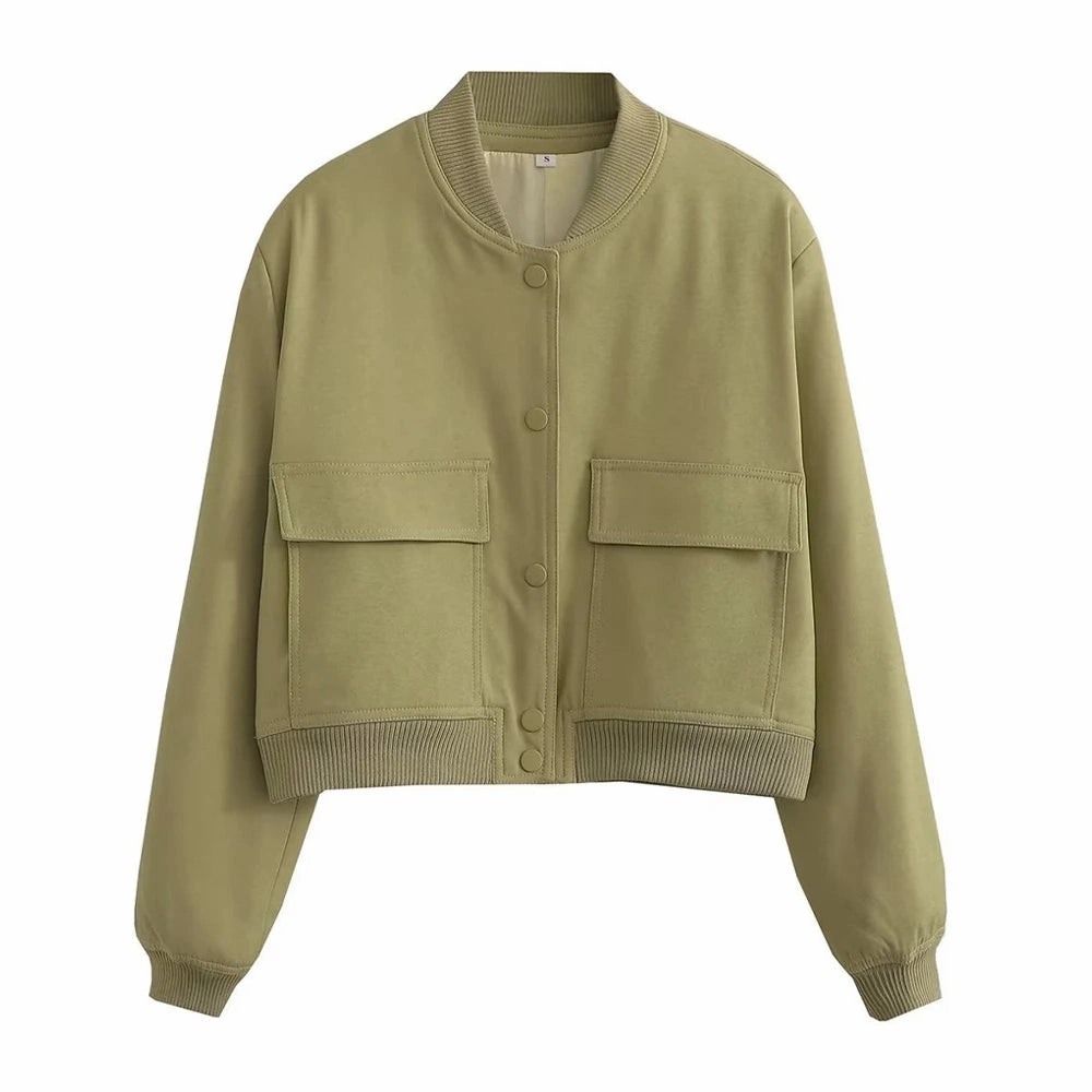 TRAF Women Fashion With Pockets Bomber Jacket Coats Chic Tops