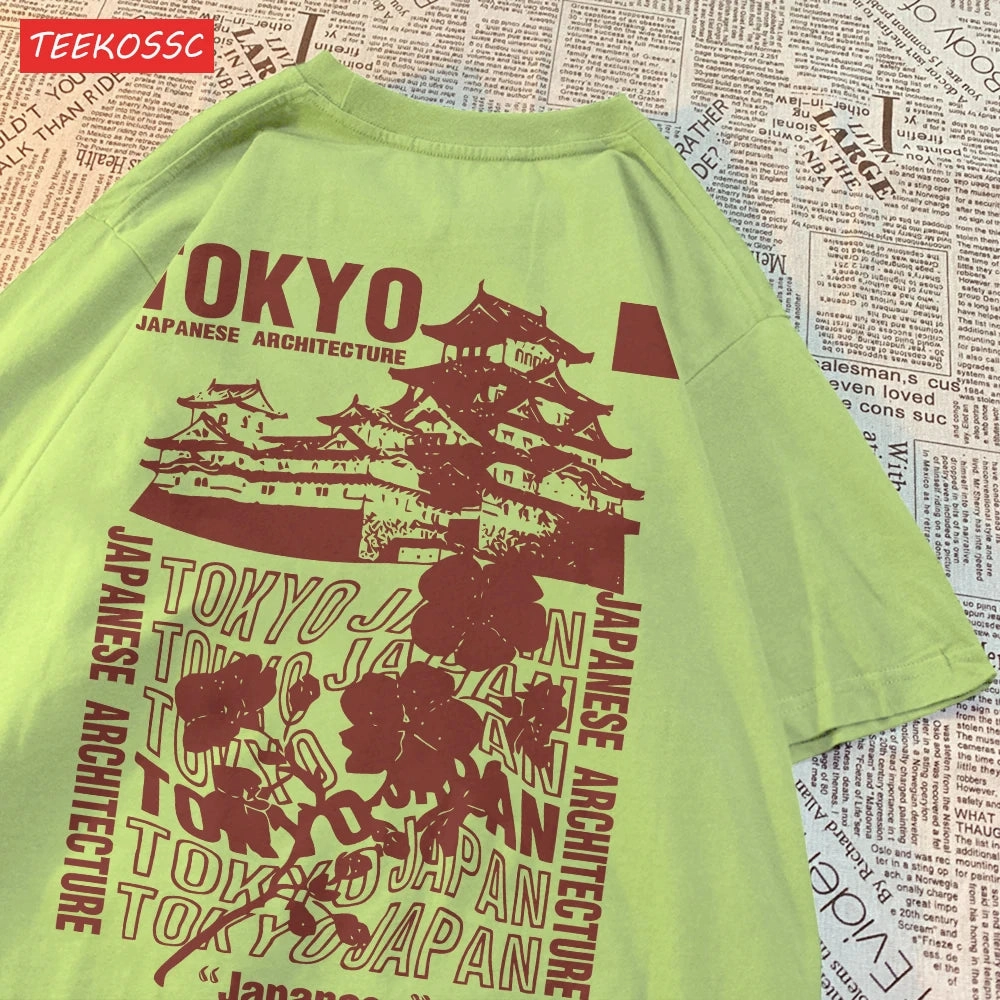 Trend Cotton Women'S T-Shirts Tokyo Sakura Print Oversize Summer Streetwear
