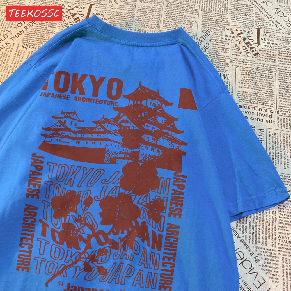 Trend Cotton Women'S T-Shirts Tokyo Sakura Print Oversize Summer Streetwear
