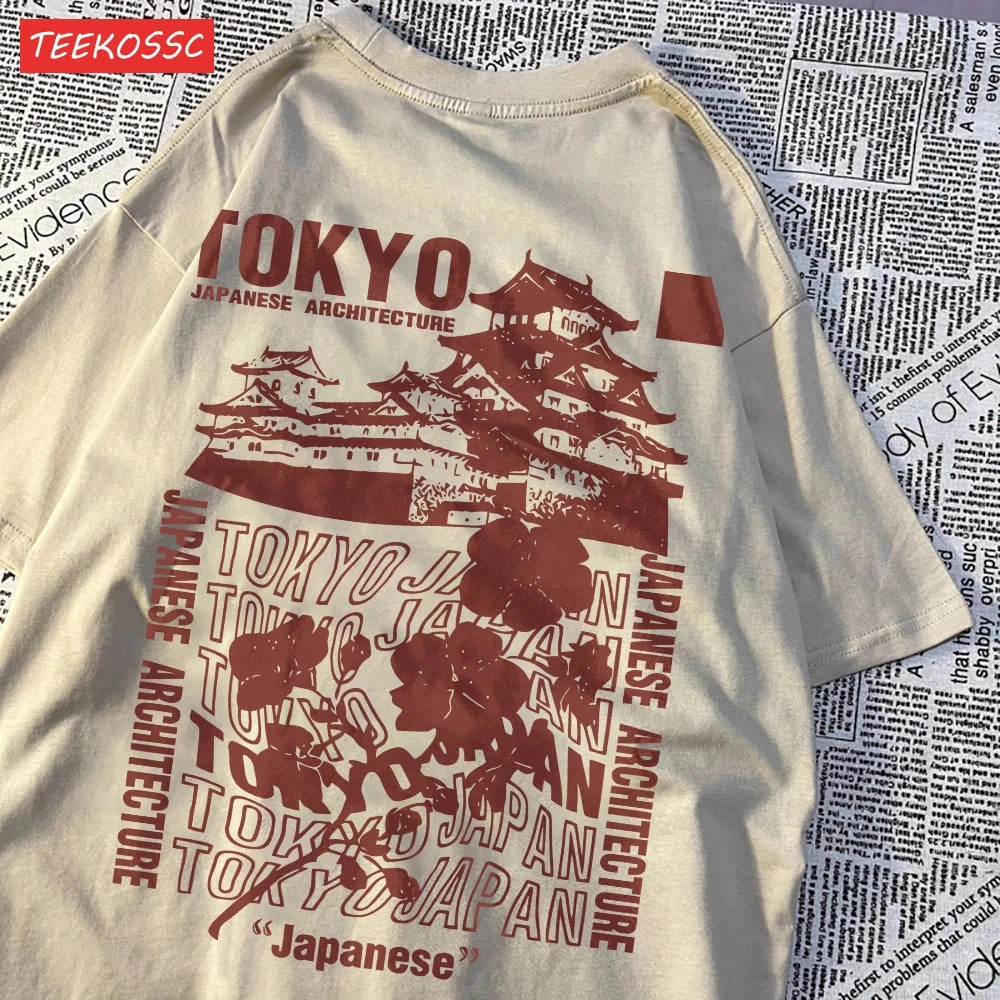 Trend Cotton Women'S T-Shirts Tokyo Sakura Print Oversize Summer Streetwear