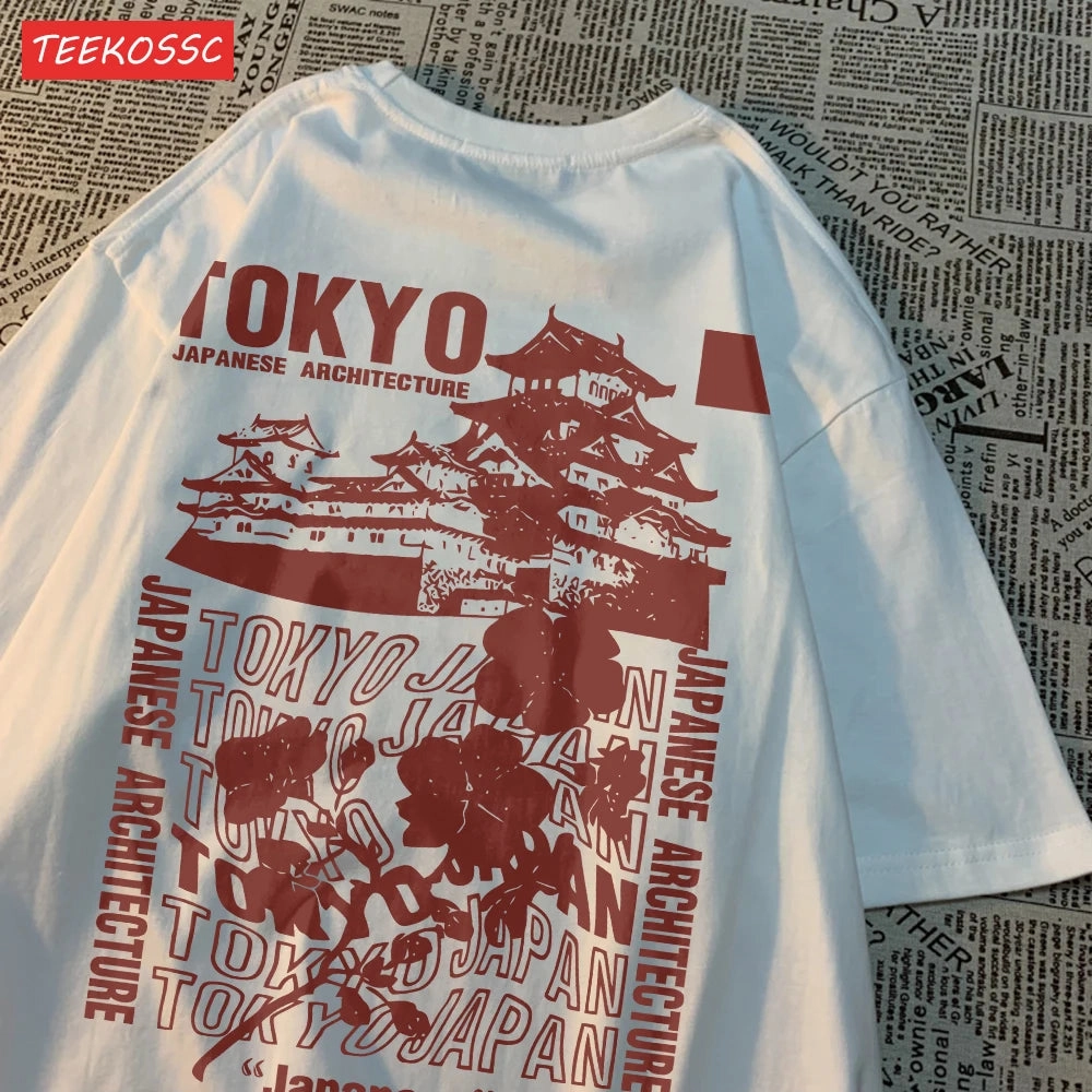 Trend Cotton Women'S T-Shirts Tokyo Sakura Print Oversize Summer Streetwear