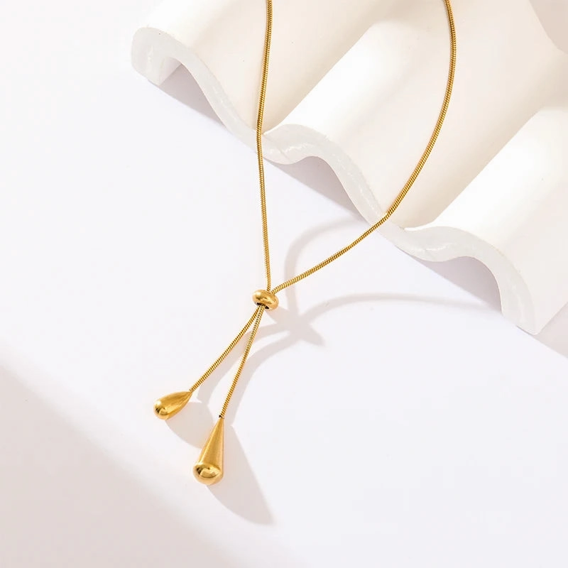 Trendy 18K Gold Plated Water Drop Pendant Necklace for Women