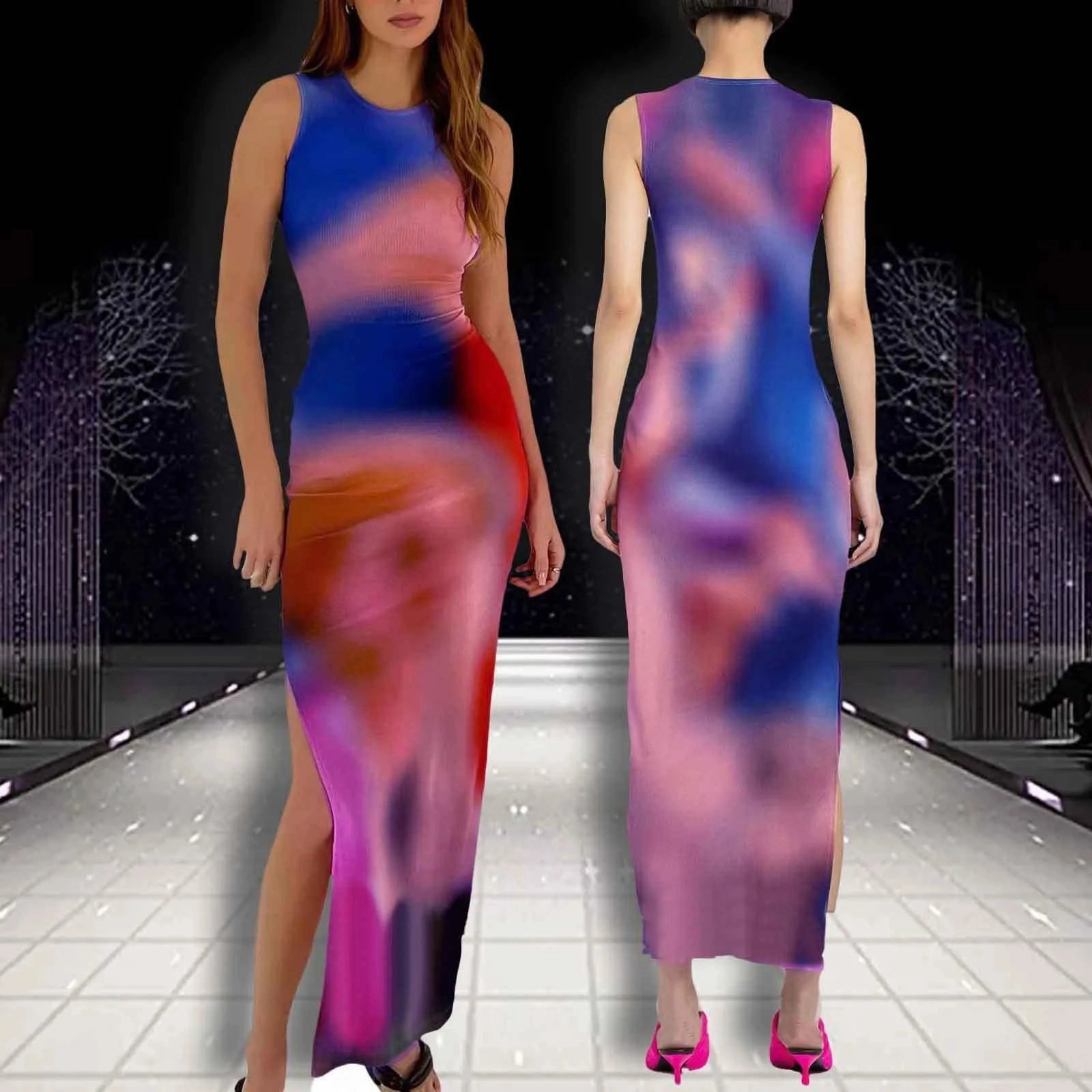 Trendy A-Line Split Tank Top for Women - Casual Printed Mid-Calf Dress for Spring/Summer