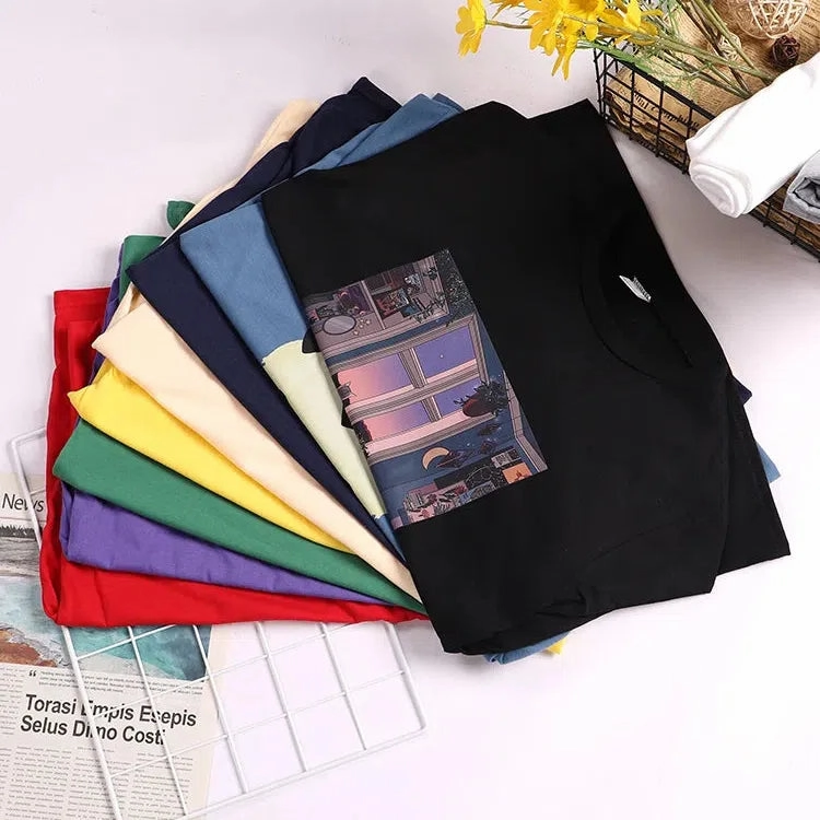Trendy Oversized Summer T-Shirt for Women ?C Cool Letter Prints, Casual Round Neck Tee, Unisex Fit, Available in 12 Vibrant Colors