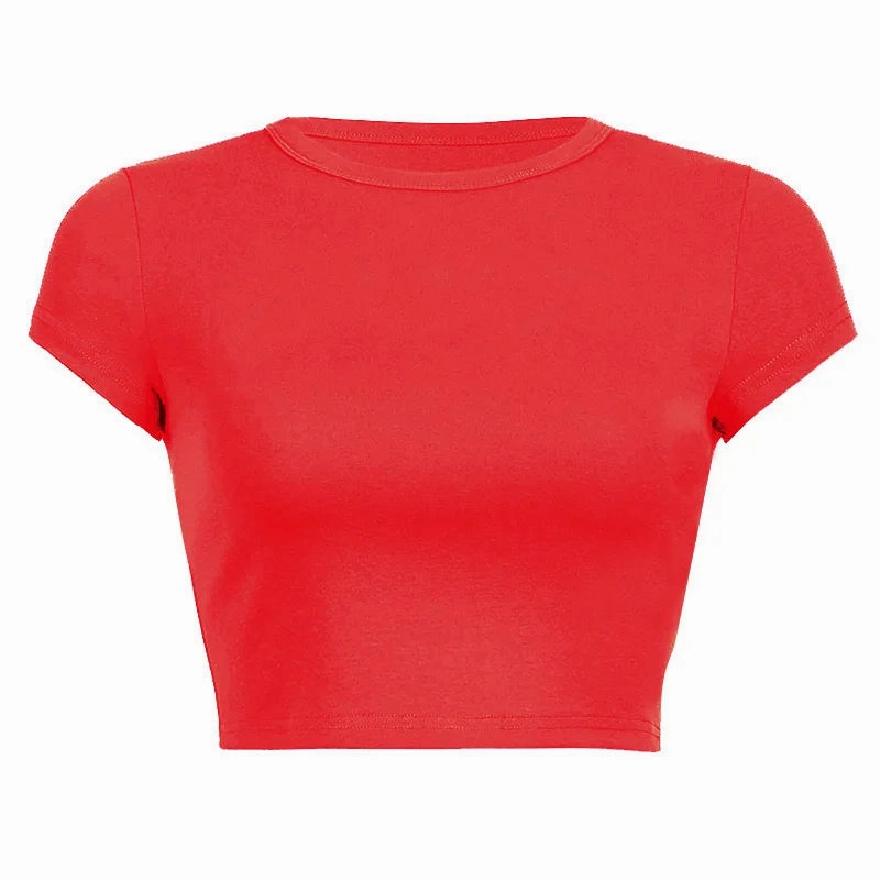 Trendy Summer Cropped T-Shirt for Women - Casual Short Sleeve O-Neck Blouse in Solid Colors