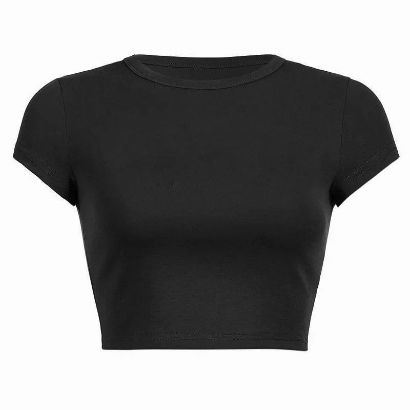 Trendy Summer Cropped T-Shirt for Women - Casual Short Sleeve O-Neck Blouse in Solid Colors