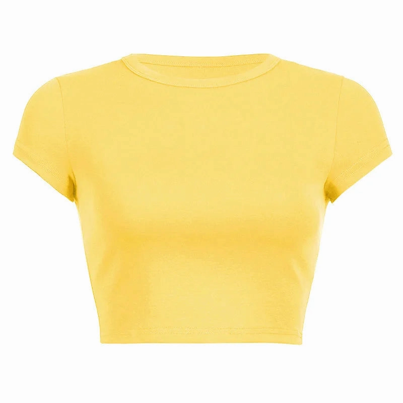 Trendy Summer Cropped T-Shirt for Women - Casual Short Sleeve O-Neck Blouse in Solid Colors