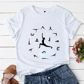 Trendy Y2K Casual Graphic Tee for Women - Summer Short Sleeve T-Shirt with Fun Yoga Print, Perfect for Everyday Wear and Street Style