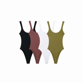 TRZA-Skinny Ribbed Bodysuits for Women, O Neck Straps, Snap-Button Playsuit for Sexy Club Fashion