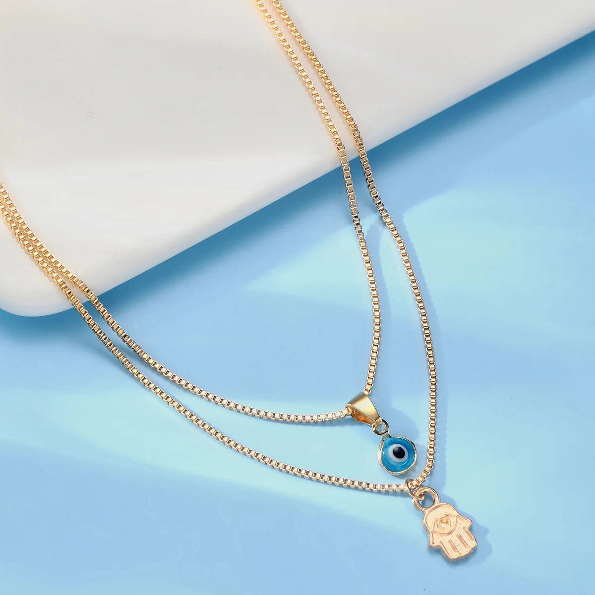 Turkish Lucky Double Layer Evil Eyes Pendant Necklace