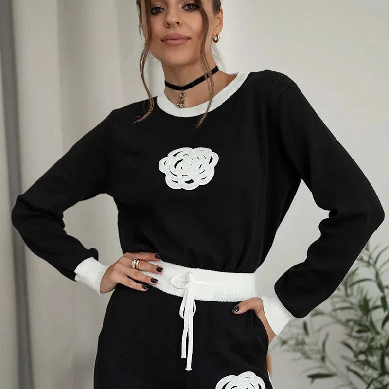 Two Piece Set Women Outfit Winter Embroidery Sweater Casual Wear
