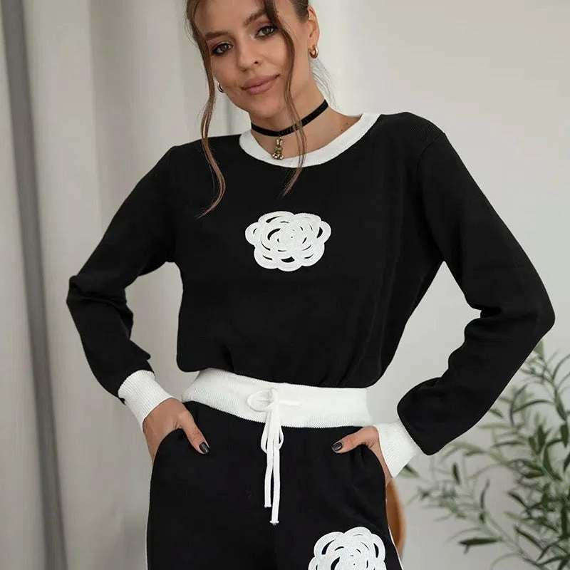 Two Piece Set Women Outfit Winter Embroidery Sweater Casual Wear