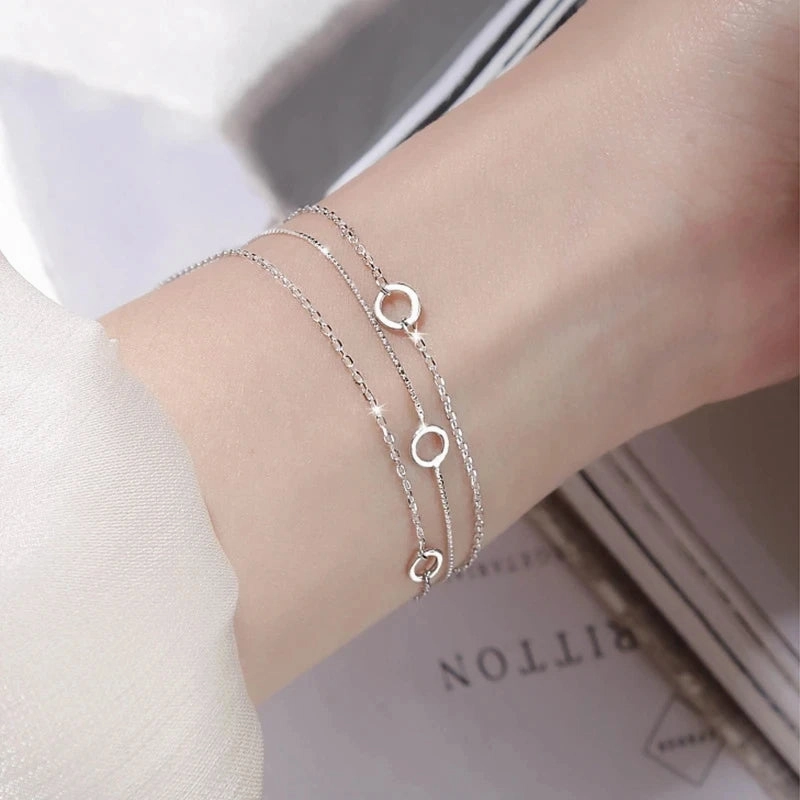 VENTFILLE 925 Sterling Silver Double Love Heart Bracelet Elegant Adjustable Fashion Jewelry