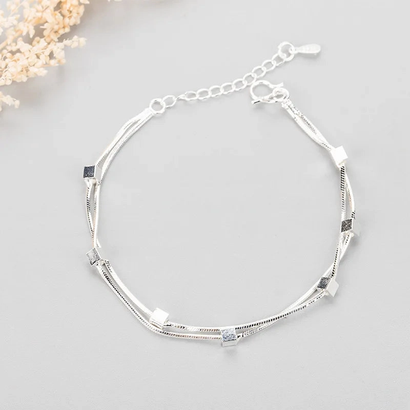 VENTFILLE 925 Sterling Silver Double Love Heart Bracelet Elegant Adjustable Fashion Jewelry