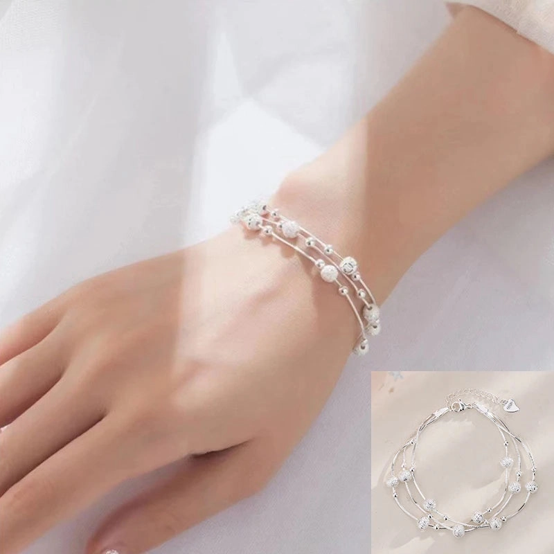 VENTFILLE 925 Sterling Silver Double Love Heart Bracelet Elegant Adjustable Fashion Jewelry