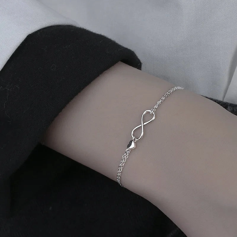VENTFILLE 925 Sterling Silver Double Love Heart Bracelet Elegant Adjustable Fashion Jewelry