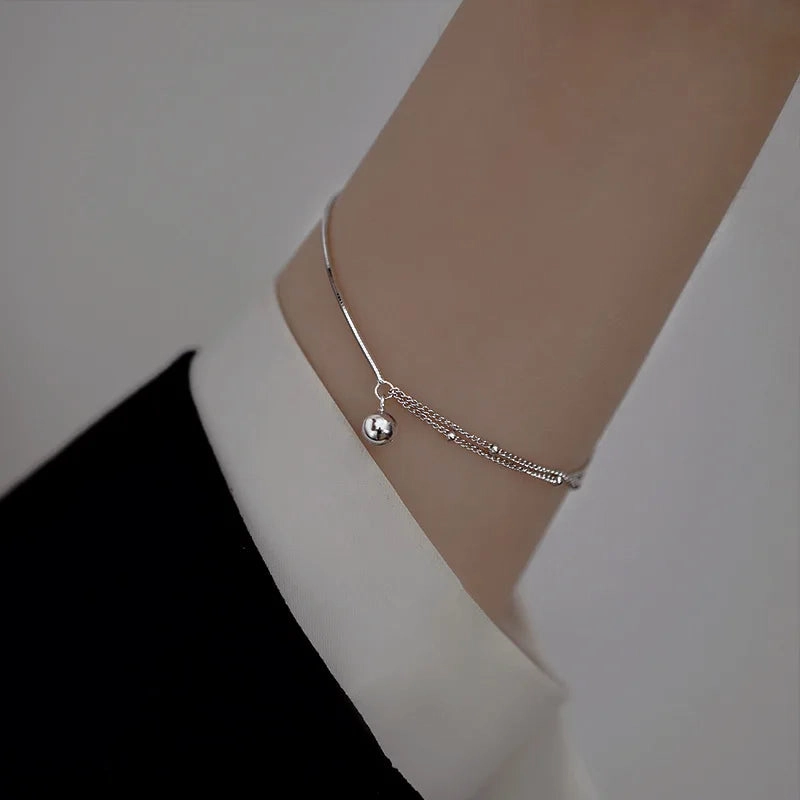 VENTFILLE 925 Sterling Silver Double Love Heart Bracelet Elegant Adjustable Fashion Jewelry