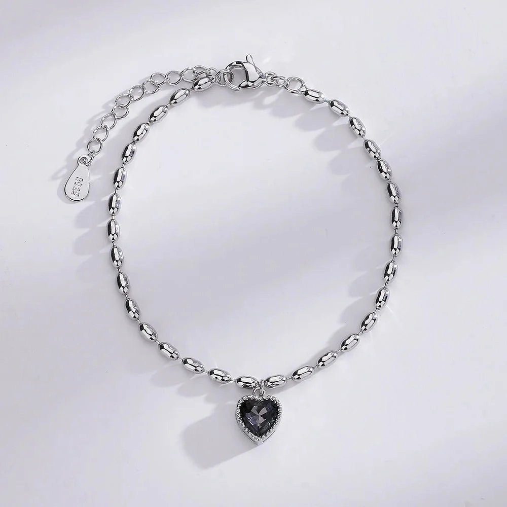 VENTFILLE 925 Sterling Silver Double Love Heart Bracelet Elegant Adjustable Fashion Jewelry