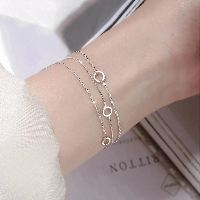 VENTFILLE 925 Sterling Silver Double Love Heart Bracelet Elegant Adjustable Fashion Jewelry