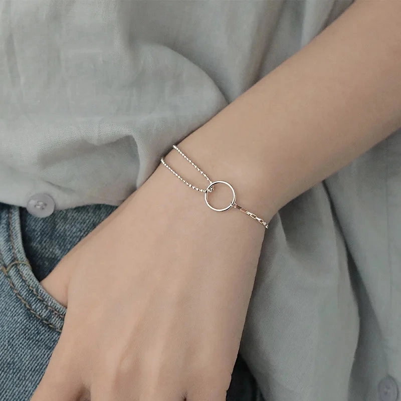 VENTFILLE 925 Sterling Silver Double Love Heart Bracelet Elegant Adjustable Fashion Jewelry